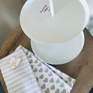 White tiered tray Valentine’s Day decor